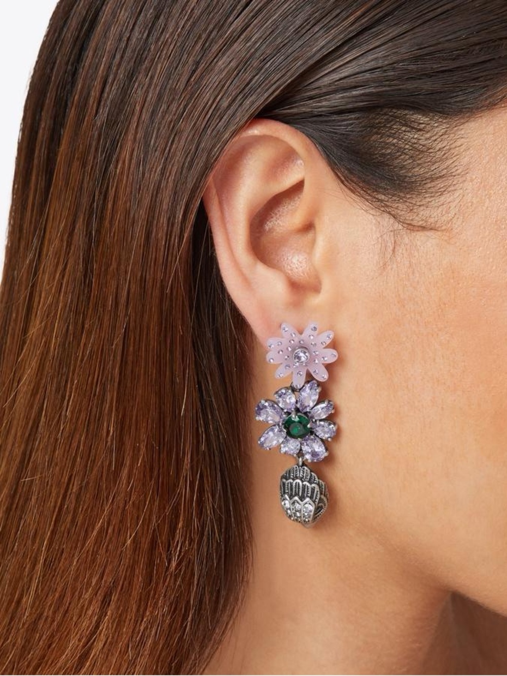 Kurt Geiger Crystal Triple Flower Drop Statement Earrings DAISY CRYSTAL EARRINGS